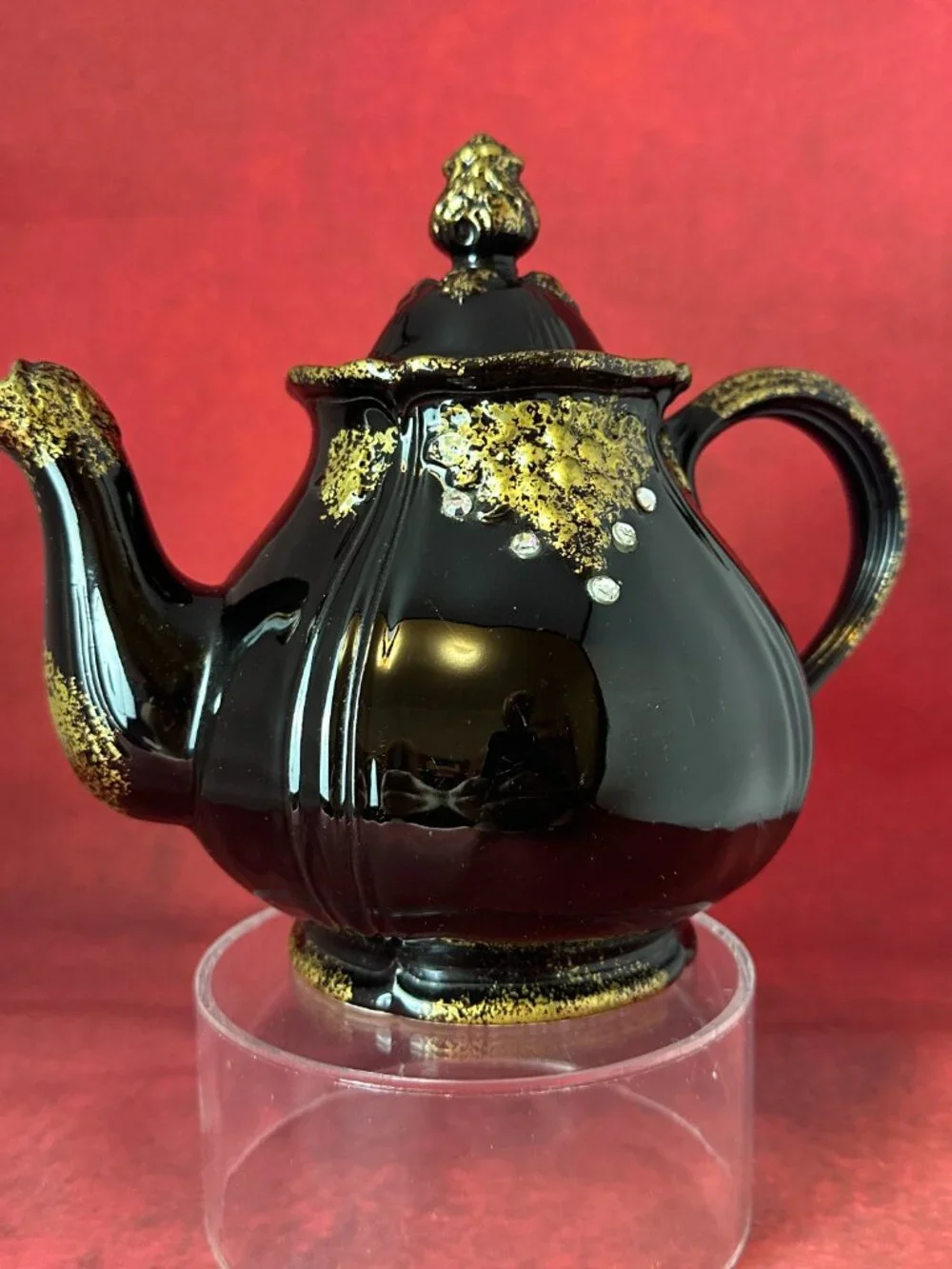 VINTAGE HALL BLACK & GOLD CERAMIC 6 CUP TEAPOT # 01050 MANUFACTURED IN USA